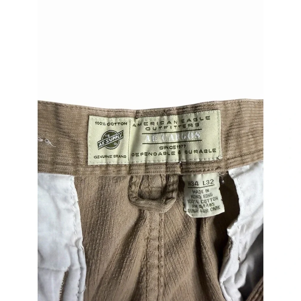 American Eagle Corduroy Cargo Pants Mens 34x31 Tan Utility Workwear